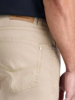 Pantalon en coton beige uni avec une coupe ajustée et une taille standart