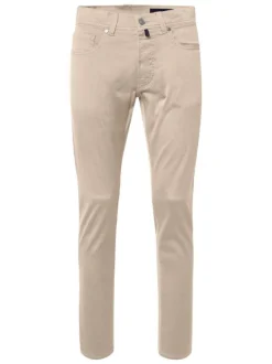 Pantalon en coton beige uni avec une coupe ajustée et une taille standart