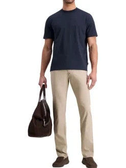 Pantalon en coton beige uni avec une coupe ajustée et une taille standart