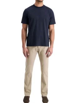 Pantalon en coton beige uni avec une coupe ajustée et une taille standart
