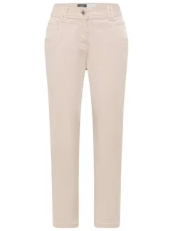 Pantalon en coton beige uni pourvu d'une coupe doite et de multiples poches