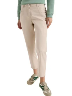 Pantalon en coton beige uni pourvu d'une coupe doite et de multiples poches