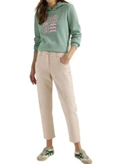 Pantalon en coton beige uni pourvu d'une coupe doite et de multiples poches