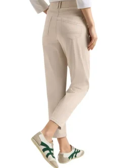 Pantalon en coton beige uni pourvu d'une coupe doite et de multiples poches