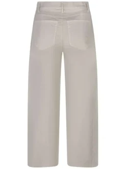 Pantalon en coton beige uni pourvu d'une coupe large et d'une taille haute