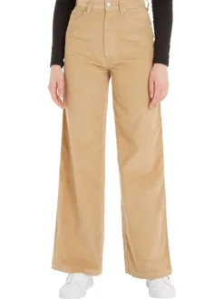 Pantalon en coton biologique mélangé beige avec une coupe bootcut et 5 poches