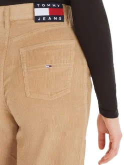 Pantalon en coton biologique mélangé beige avec une coupe bootcut et 5 poches