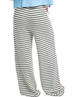 Pantalon en coton blanc et noir à coupe ample pourvu d'un cordon de serrage