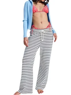 Pantalon en coton blanc et noir à coupe ample pourvu d'un cordon de serrage