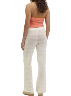 Pantalon en coton blanc uni en maille ajourée pourvu d'un coupe droite