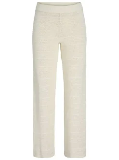 Pantalon en coton blanc uni en maille ajourée pourvu d'un coupe droite