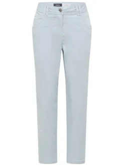 Pantalon en coton bleu clair uni pourvu d'une coupe doite et de multiples poches