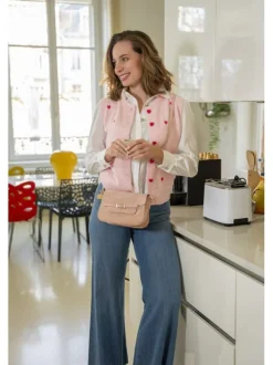 Pantalon en coton bleu denim uni pourvu de multiples poches plaquées