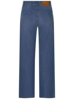 Pantalon en coton bleu denim uni pourvu de multiples poches plaquées