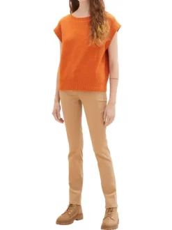 Pantalon en coton caramel uni avec une coupe slim et 3 poches avants