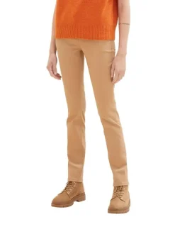 Pantalon en coton caramel uni avec une coupe slim et 3 poches avants