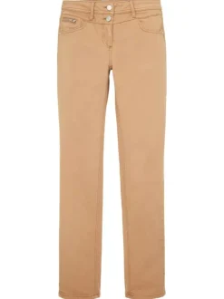 Pantalon en coton caramel uni avec une coupe slim et 3 poches avants