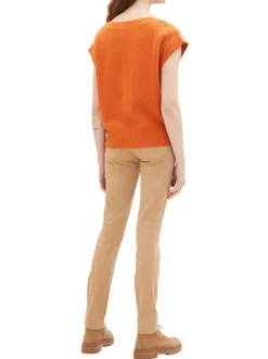 Pantalon en coton caramel uni avec une coupe slim et 3 poches avants