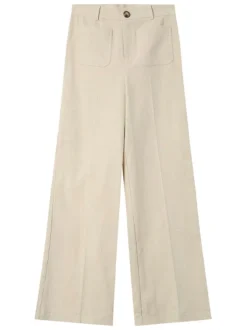 Pantalon en coton écru en velours côtelé avec une coupe bootcut