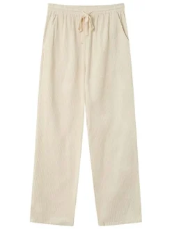 Pantalon en coton écru en velours côtelé avec une coupe droite