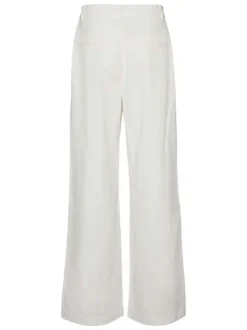 Pantalon en coton écru uni avec une coupe large et une taille haute