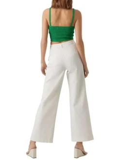 Pantalon en coton écru uni avec une coupe large et une taille haute
