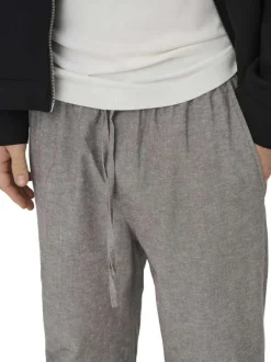 Pantalon en coton et lin mélangé taupe uni pourvu d'une coupe loose