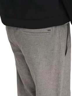 Pantalon en coton et lin mélangé taupe uni pourvu d'une coupe loose