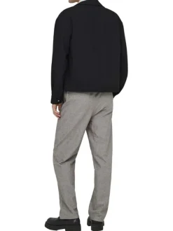 Pantalon en coton et lin mélangé taupe uni pourvu d'une coupe loose