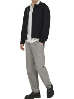 Pantalon en coton et lin mélangé taupe uni pourvu d'une coupe loose