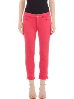 Pantalon en coton fuchsia avec une coupe slim et des poches en maille ajourée