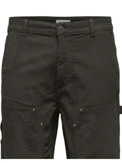 Pantalon en coton kaki uni avec une coupe droite et des poches