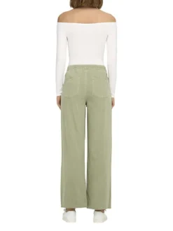 Pantalon en coton kaki uni avec une coupe large et une ceinture à la taille