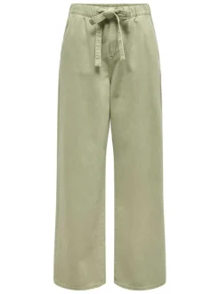 Pantalon en coton kaki uni avec une coupe large et une ceinture à la taille
