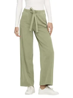 Pantalon en coton kaki uni avec une coupe large et une ceinture à la taille