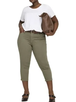 Pantalon en coton kaki uni avec une coupe slim et une taille intermédiaire