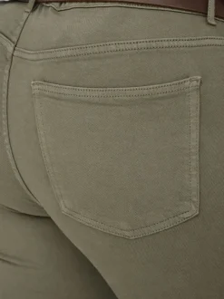 Pantalon en coton kaki uni avec une coupe slim et une taille intermédiaire