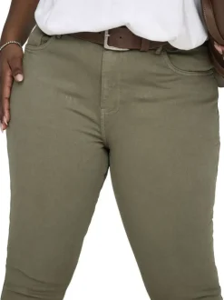 Pantalon en coton kaki uni avec une coupe slim et une taille intermédiaire