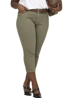 Pantalon en coton kaki uni avec une coupe slim et une taille intermédiaire
