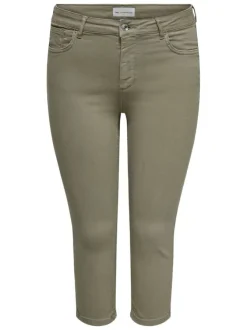 Pantalon en coton kaki uni avec une coupe slim et une taille intermédiaire