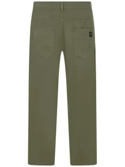 Pantalon en coton kaki uni pourvu de multiples poches et d'une coupe droite