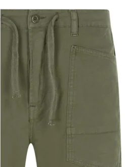 Pantalon en coton kaki uni pourvu de multiples poches et d'une coupe droite
