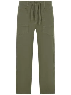 Pantalon en coton kaki uni pourvu de multiples poches et d'une coupe droite