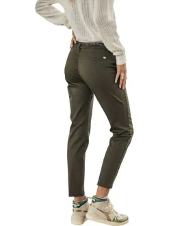Pantalon en coton kaki uni style 4 poches, à coupe Chino slim
