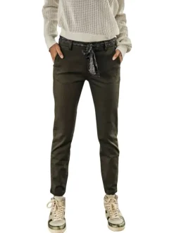 Pantalon en coton kaki uni style 4 poches, à coupe Chino slim