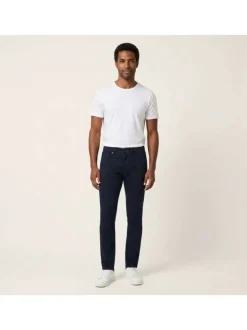 Pantalon en coton marine uni avec une coupe ajustée et une taille standart