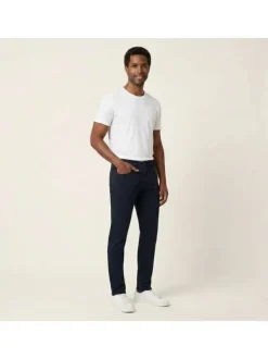 Pantalon en coton marine uni avec une coupe ajustée et une taille standart