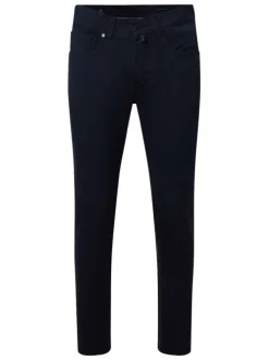 Pantalon en coton marine uni avec une coupe ajustée et une taille standart
