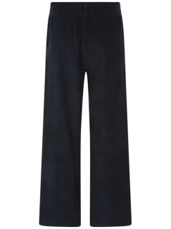 Pantalon en coton marine uni coupe large et taille élastiquée