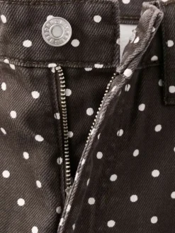Pantalon en coton marron à pois pourvu de passants pour la ceinture